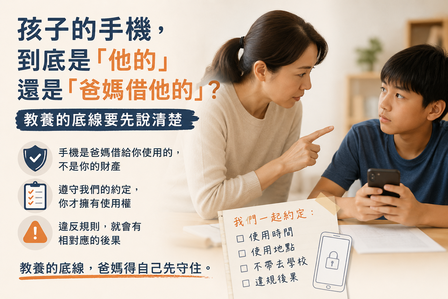 孩子的手機，到底是「他的」還是「爸媽借他的」？教養的底線要先說清楚